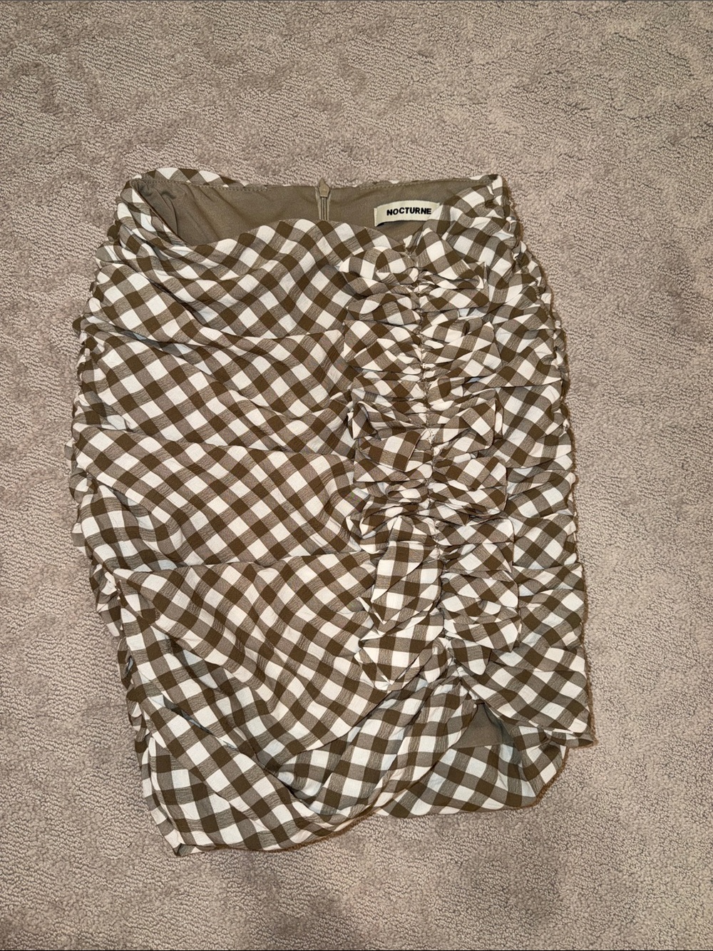 Nocturne Brown checkered Gingham Ruched Pencil mini Skirt size 1 small